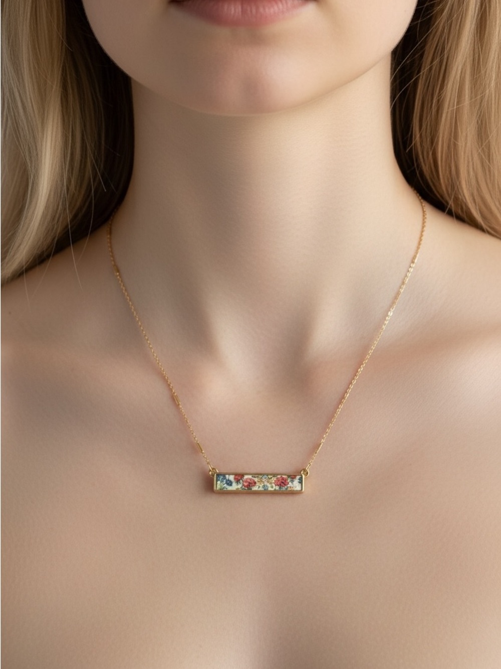 10/4 Gold Floral Bar Necklace - Women Jewelry